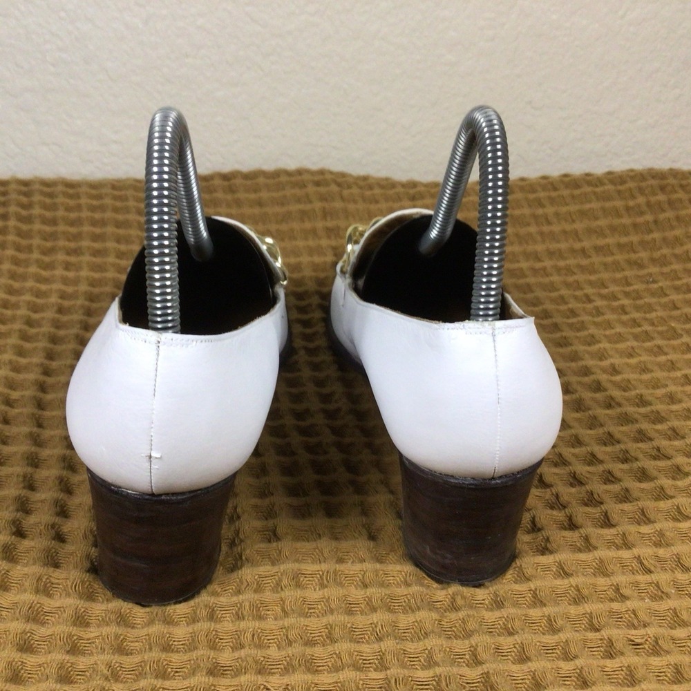 Vintage Hermes Paris I. MAGNIN Womens Sz 8 2A Shoes White Gold Heels Loafers - Picture 4 of 7